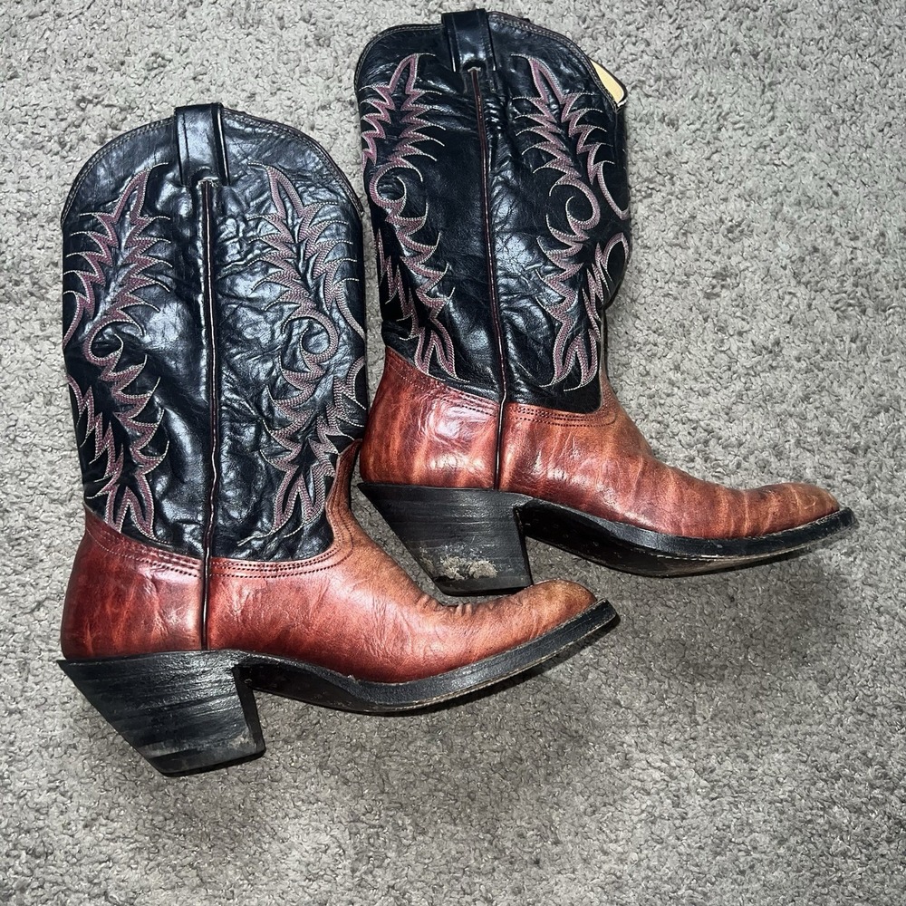 Vintage Nocona Mens Sz 6 B Exotic Lizard Black / Red Western Boot Style 7269